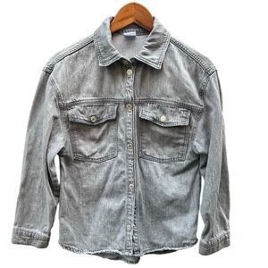 Zara Denim Over Shirt Button Down Snaps Kids Size 13-14 Cotton Black